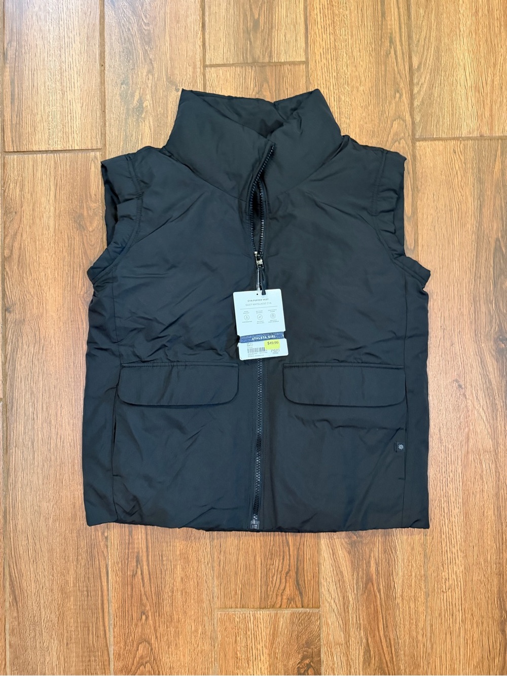 Athleta girl Black Quilted Kids Puffer Vest / youth small (7) / nwt